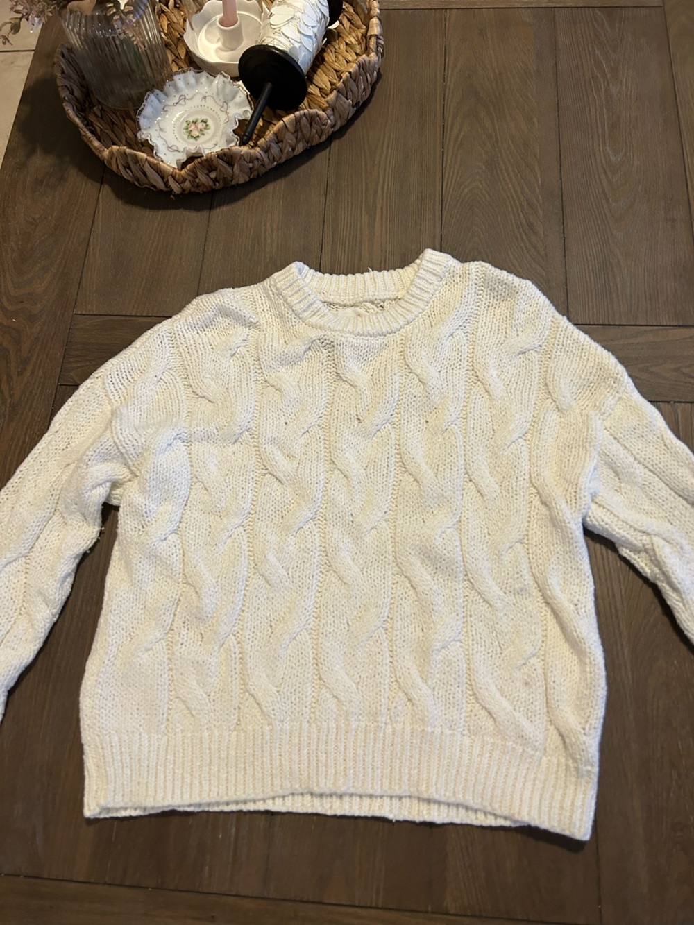 aerie Cream Cable Crewneck Sweater